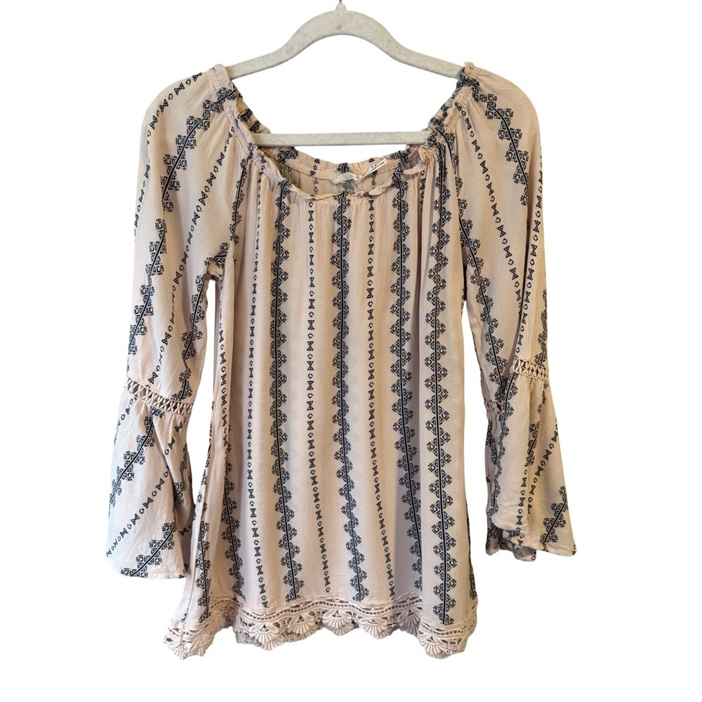 Blu Pepper Bohemian Cream and Blue Women's Top Size S Festival Peasant